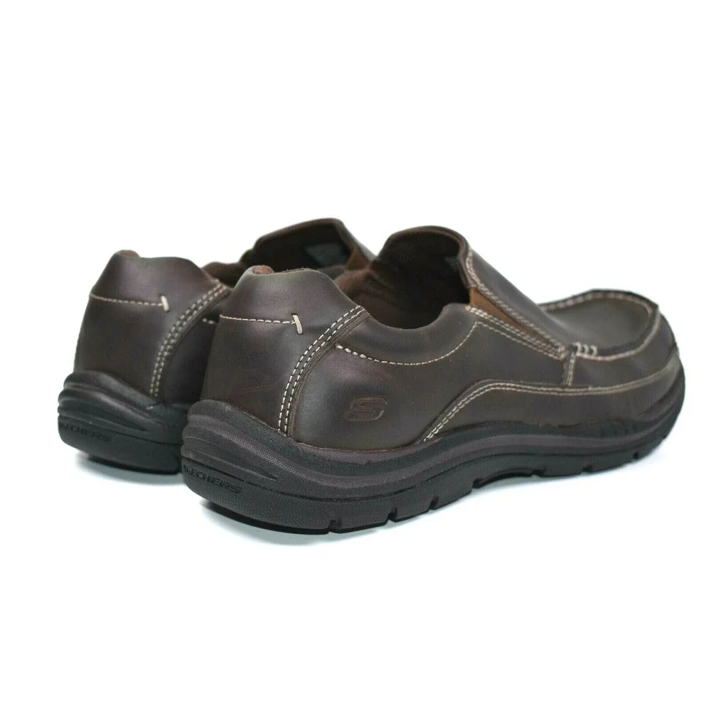 Skechers Mens Memory‎ Relaxed Fit Brown Leather Casual Loafers Size 8 - 64348